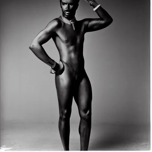 Prompt: the handsome african male model and the black panther, black and white, by richard avedon,