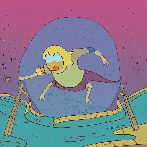 Image similar to in the style of Moebius and Ghostshrimp a young explorer, highly detailed, adventure time colour palette