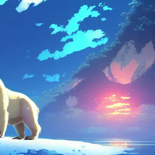 Prompt: A beautiful illustration of a polar bear salmon, wide angle, by makoto shinkai, thomas kinkade, james gilleard, very detailed, deviantart, 4k vertical wallpaper, tropical, colorful, airy, anime illustration, anime nature wallpap