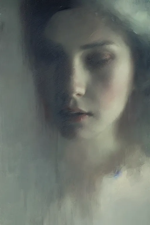 Image similar to detailed cinematic moody colors studio portrait of the melancholic memories of a sensual lady, high quality by jeremy mann, only one head single portrait