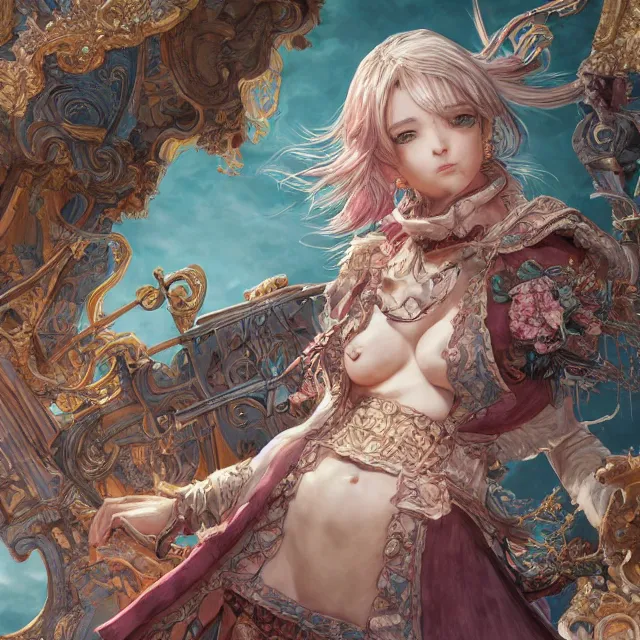 Image similar to the portrait of neutral good colorful female cleric bard as absurdly beautiful, gorgeous, elegant, skinny young gravure idol, an ultrafine hyperdetailed illustration by kim jung gi, irakli nadar, intricate linework, sharp focus, bright colors, octopath traveler, final fantasy, unreal engine 5 highly rendered, global illumination, radiant light, detailed and intricate environment