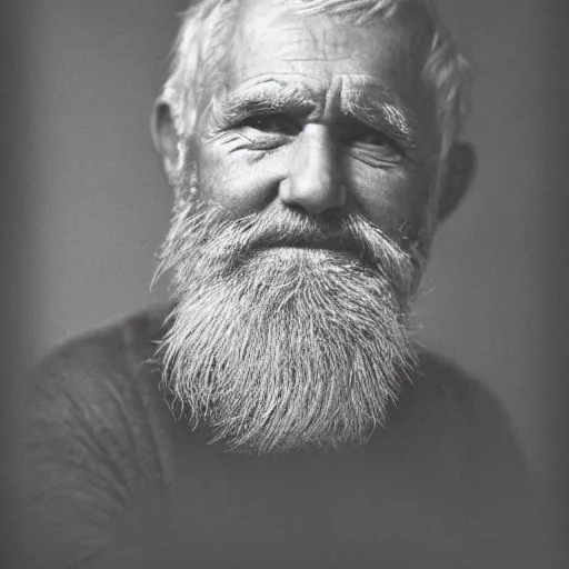 Prompt: highly detailed portrait of an old man with a grey beard and wrinkled face looking solemnly at the camera