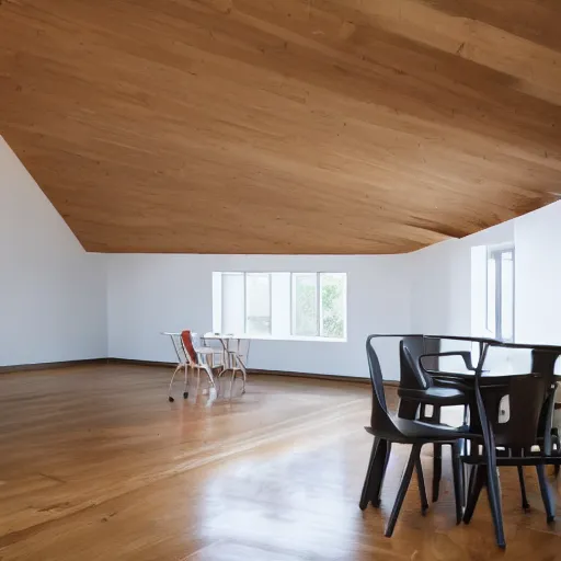 Image similar to a simple floor and roof with a single chair in the middle