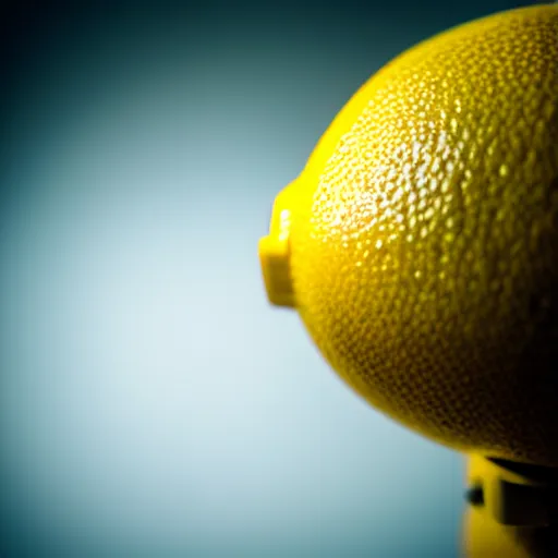 Prompt: cyborg lemon, bokeh, studio lighting