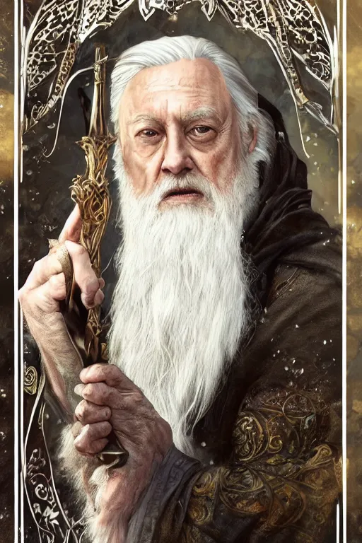 Image similar to Albus Dumbledore, diffuse lighting, fantasy, intricate, elegant, highly detailed, lifelike, photorealistic, digital painting, artstation, illustration, concept art, smooth, sharp focus, art by John Collier and Albert Aublet and Krenz Cushart and Artem Demura and Alphonse Mucha