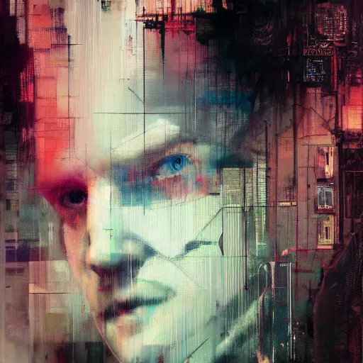 Prompt: portrait of a cyberpunk in a future city by jeremy mann, francis bacon and agnes cecile, ink drips, paint smears, digital glitches glitchart c - 1 0