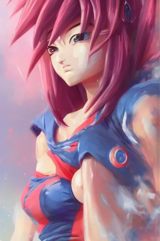 Image similar to kawaii female version of goku, painting by WLOP and ross tran