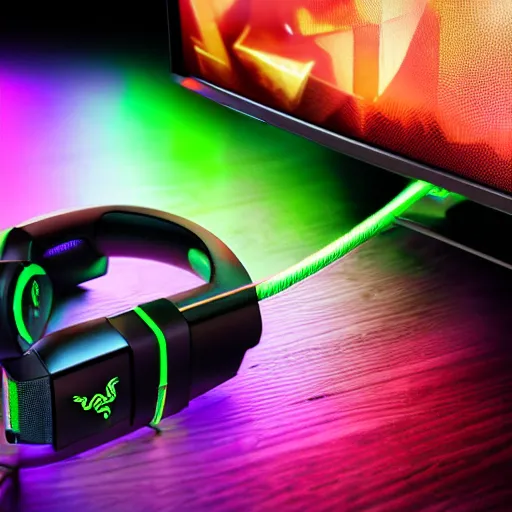 Prompt: gaming razer rgb rope, cinemating photo, high - action angle, professional comercial vibe, 8 k, cgi.