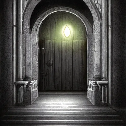 Image similar to dark etherial gate portal to a different dark world, midnight, quiet and serene, high detail, mystery, dramatic