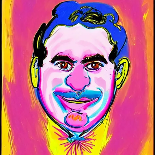 Prompt: the face of a person named gack hungsto as drawn by peter max