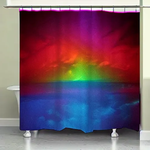 Prompt: bright beautiful cubed vibrant rainbow shower curtain