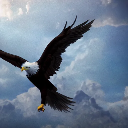 Prompt: A hyper realistic photo of a baby girl flying on an eagle, realistic, dark, cinematic, 8k render, full HD