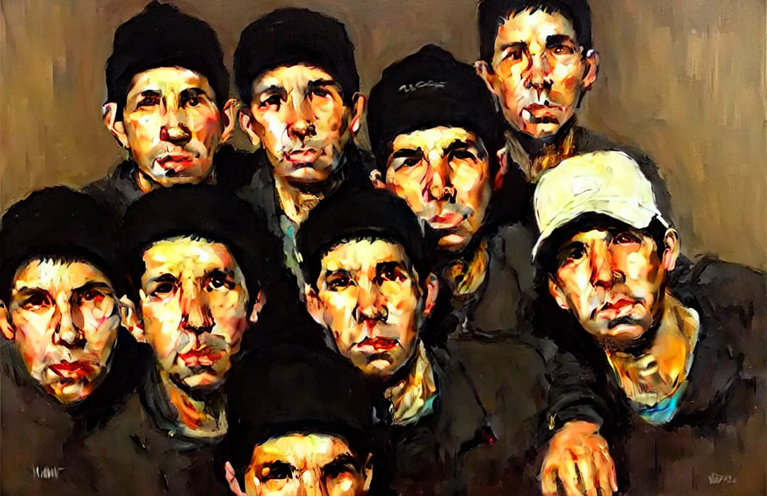 Image similar to portrait of beastie boys!!!!!!!!!!!!!!!!!!!!!!!!!!!, detailed face, detailed painting,, epic lighting, by ilya repin, phil hale and kent williams