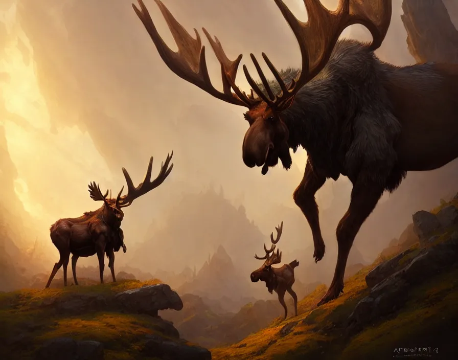 Prompt: concept art of a fantasy moose mount, d & d, fantasy, art nouveau, digital painting, trending on artstation, sharp focus, illustration, global illumination, ray tracing, art by artgerm and greg rutkowski and ruan jia