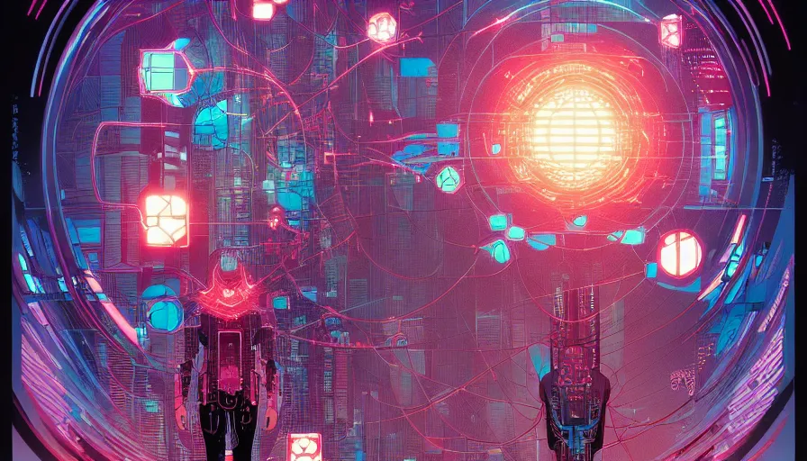 Image similar to the origine of cybertimes, metahumans, fractals, cyberpunk, visual development by james jean and josan gonzales, dynamic lighting