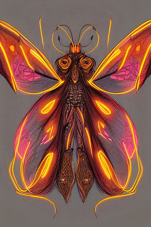 Image similar to moth monster, glowing, symmetrical, highly detailed, digital art, sharp focus, trending on art station, anime art style