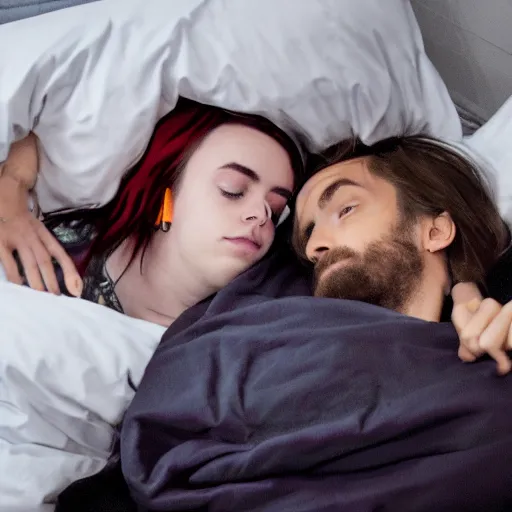 Image similar to pewdiepie lying in bed with billie eilish 4k