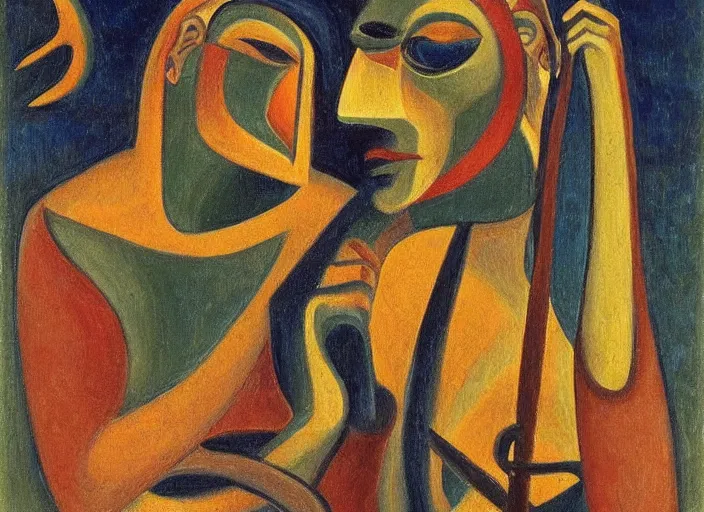 Prompt: An surreal oil painting of a shaman, by William Zorach, symbolist, soft colors, dramatic lighting, smooth, sharp focus, extremely detailed, aesthetically pleasing composition