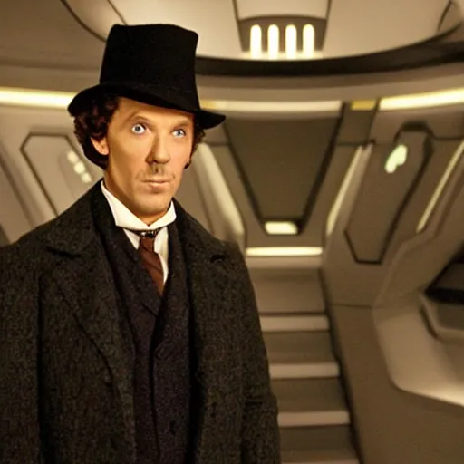 Prompt: Sherlock holmes on the star trek enterprise bridge