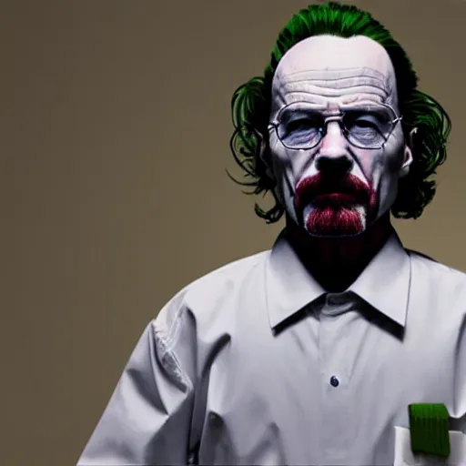 Prompt: walter white as joker, 8k, cinematic lighting