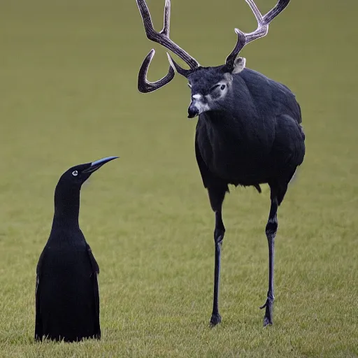 Image similar to crows poking donald trump in the eye and a deer spiking his legs