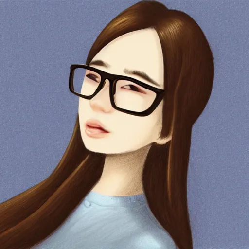 Prompt: a drawing of a woman wearing glasses and a sweater, a character portrait by Lü Ji, pixiv contest winner, digital art, sketchfab, flat shading, speedpainting