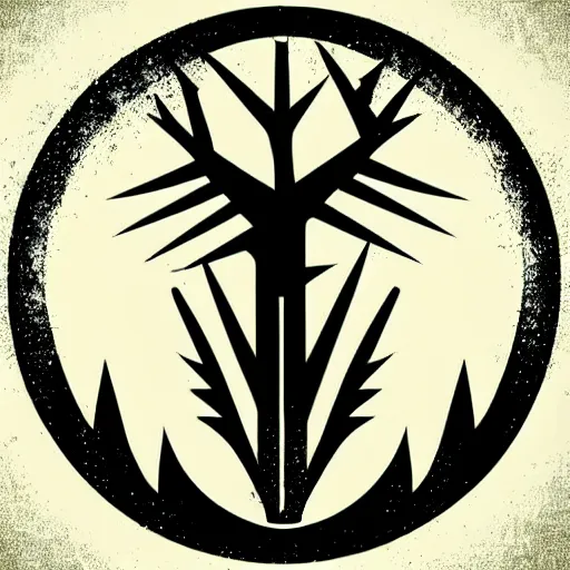 Image similar to dark death metal themed vector illustration for a record label, trees. forest, spikes, skull, microphone, skull, award winning, grunge, iconic, golden ratio