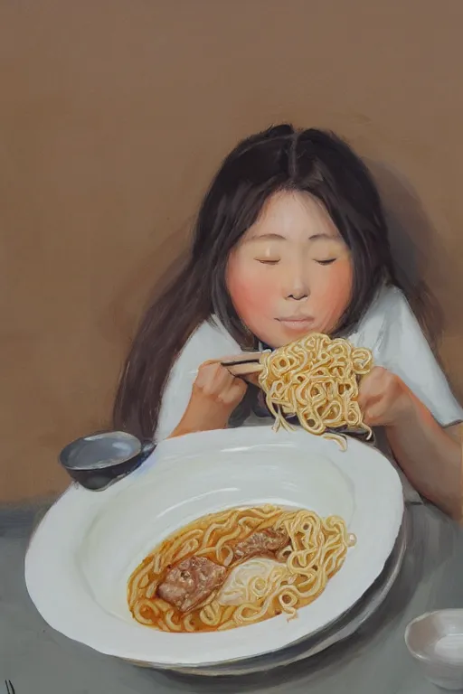 Image similar to a girl eating ramen by uijung kim