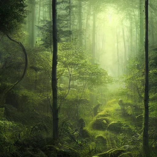 Image similar to a green eldritch coke bottle in an overgrown forest viewed from the sky by Marek Okon, god rays, fantasy art, 4k, HDR, photorealistic, 8k, trending on artstation