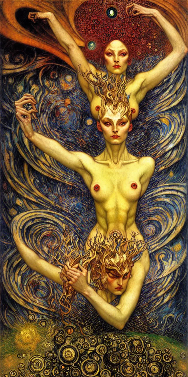 Image similar to Divine Chaos Engine by Karol Bak, Jean Delville, William Blake, Gustav Klimt, and Vincent Van Gogh, symbolist, visionary