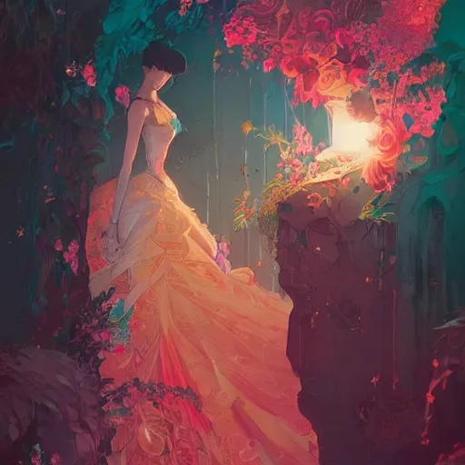 Prompt: colorful illustration of lady at a wedding, intricate complexity, by greg rutkowski, artgerm, ross tran, conrad roset, takato yomamoto, ilya kuvshinov. 4 k, beautiful, cinematic dramatic atmosphere