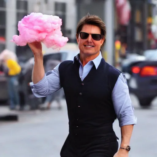 Prompt: tom cruise has cotton candy, 4k realistic photo