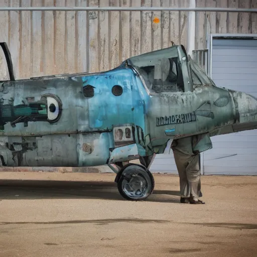 Prompt: Fairchild A-10 Thunderbolt warthog covered in street art, in bone yard