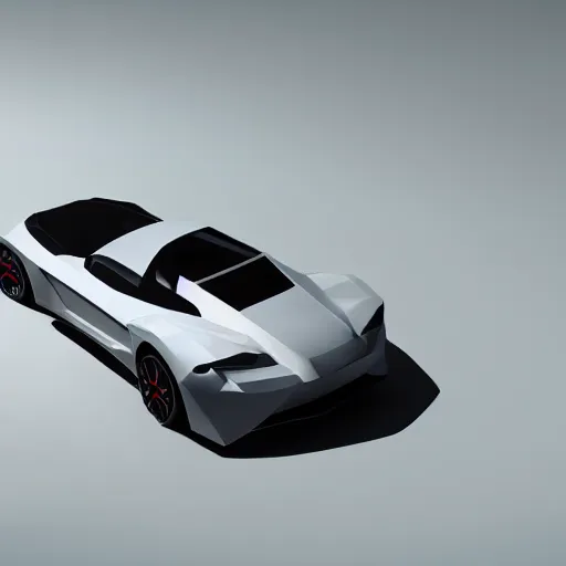 Image similar to a low poly object of a single sport car positioned in the center of the image on the white background