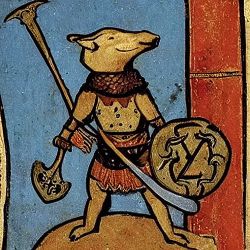 Prompt: Medieval capybara with knight armor and a longsword