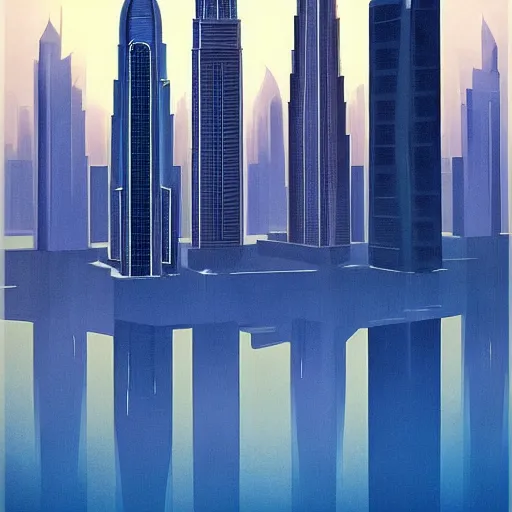 Prompt: a picture of dubai city skyline in a white frame, an art deco painting by enguerrand quarton, featured on behance, art deco, cityscape, matte drawing, poster art h 7 6 8