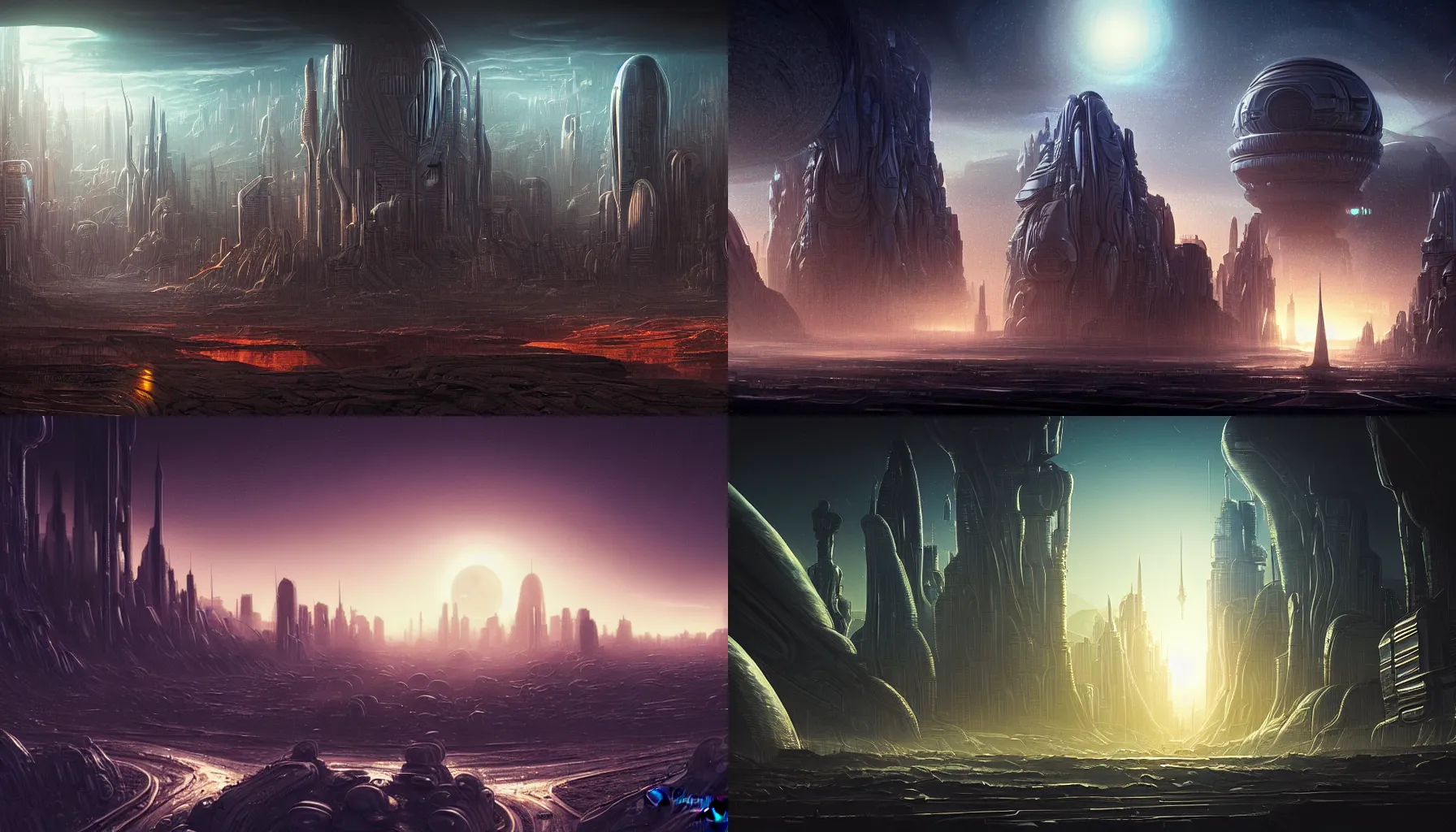Prompt: alien cityscape on a distant planet by colin geller, vivid, detailed, masterpiece, atmospheric, cinematic