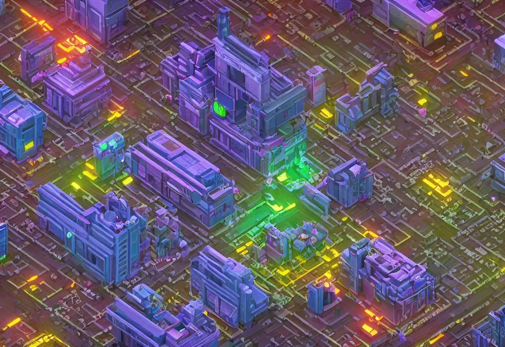 Prompt: isometric voxel art cyberpunk city highly detailed mansion at night award winning c4d