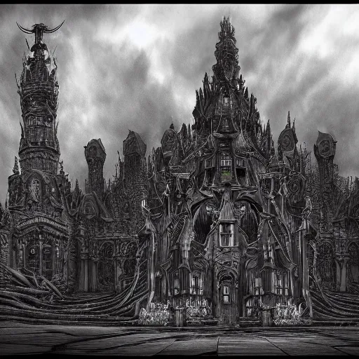 Image similar to Photorealistic demonic palace in the style of Michael Whelan and Gustave Dore. Hyperdetailed photorealism, 108 megapixels, amazing depth, glowing rich colors, powerful imagery, psychedelic Overtones, 3D finalrender, 3d shading, cinematic lighting, artstation concept art