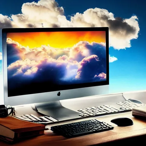 Prompt: a computer, heaven, clouds