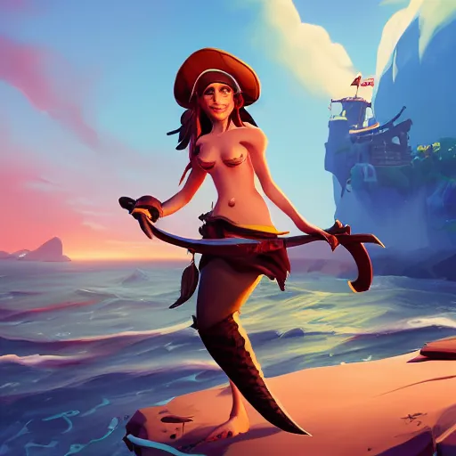 Image similar to jack the pirate mermaid on sea of thieves game avatar hero, behance hd by jesper ejsing, by rhads, makoto shinkai and lois van baarle, ilya kuvshinov, rossdraws global illumination