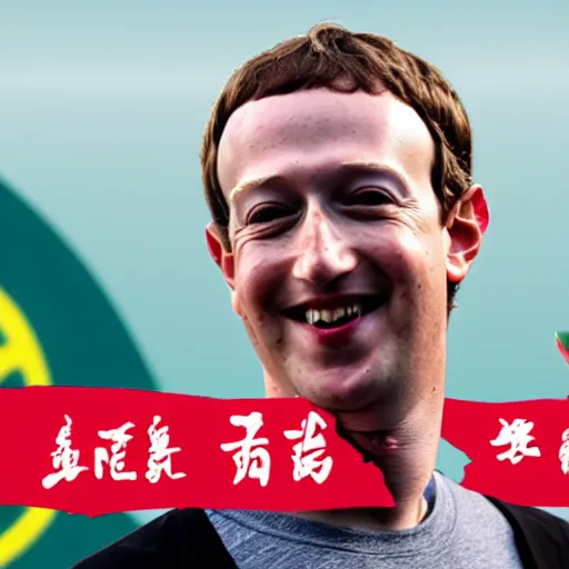 Prompt: mark zuckerberg drinking chinese tea with a banner in the background privacy please