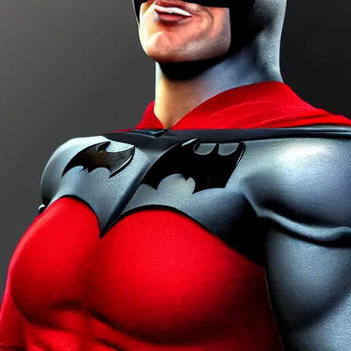 Image similar to photorealistic batman is wearing a red beanie. hyperdetailed photorealism