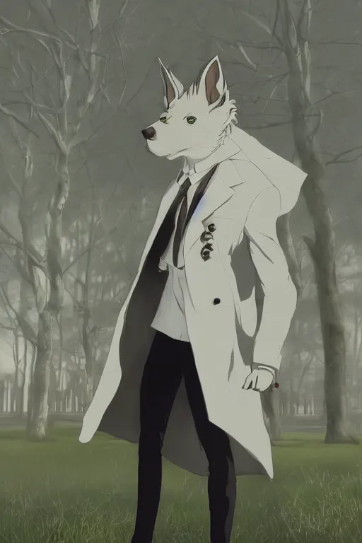 Image similar to Beastars' Louis wearing a white formal coat conversing with a crow, hyperrealistic, concept art, octane render, trending on DeviantArt, highly detailed, high quality, 8K, soft lighting, cute, natural lighting, anime face, trending on Artstation, e621, elegant clothes, profile picture, path traced, house background