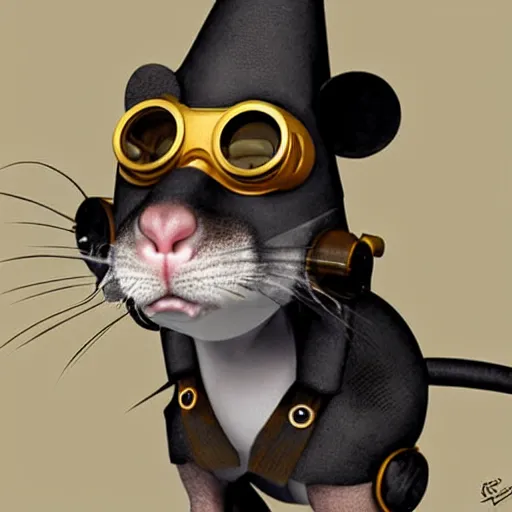 Prompt: a rat with steampunk googles, by Pixar Concept Artists