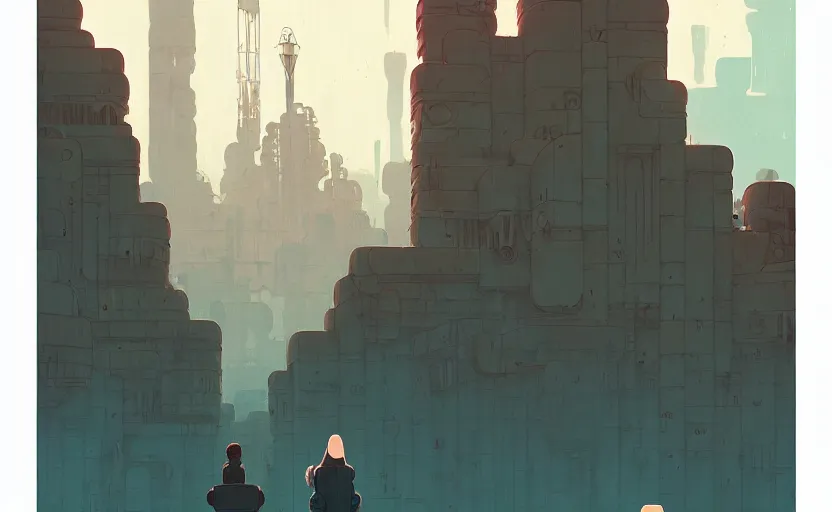 Image similar to lost city by atey ghailan, by simon stalenhag, by kaethe butcher, dynamic lighting, gradient light blue, brown, blonde cream and white color scheme, grunge aesthetic