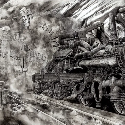 Image similar to boxcar made of human meat and bone, biomechanical railroad, highly detailed, War Photography, by H.R. Giger