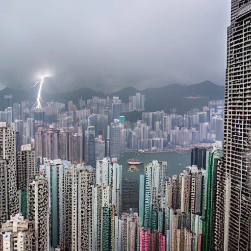 Image similar to a tornado ripping through the city of hong kong