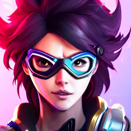 overwatch tracer, clean face, with a very beautiful