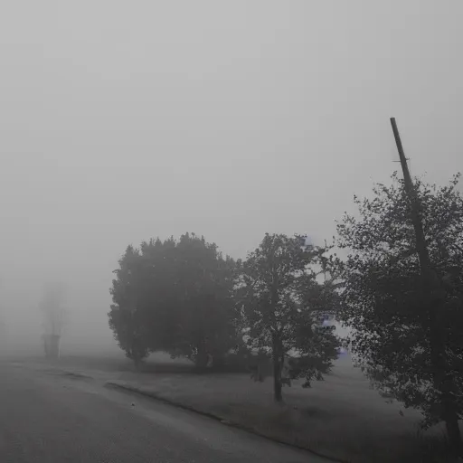 Image similar to photo of a creepy town covered in heavy fog